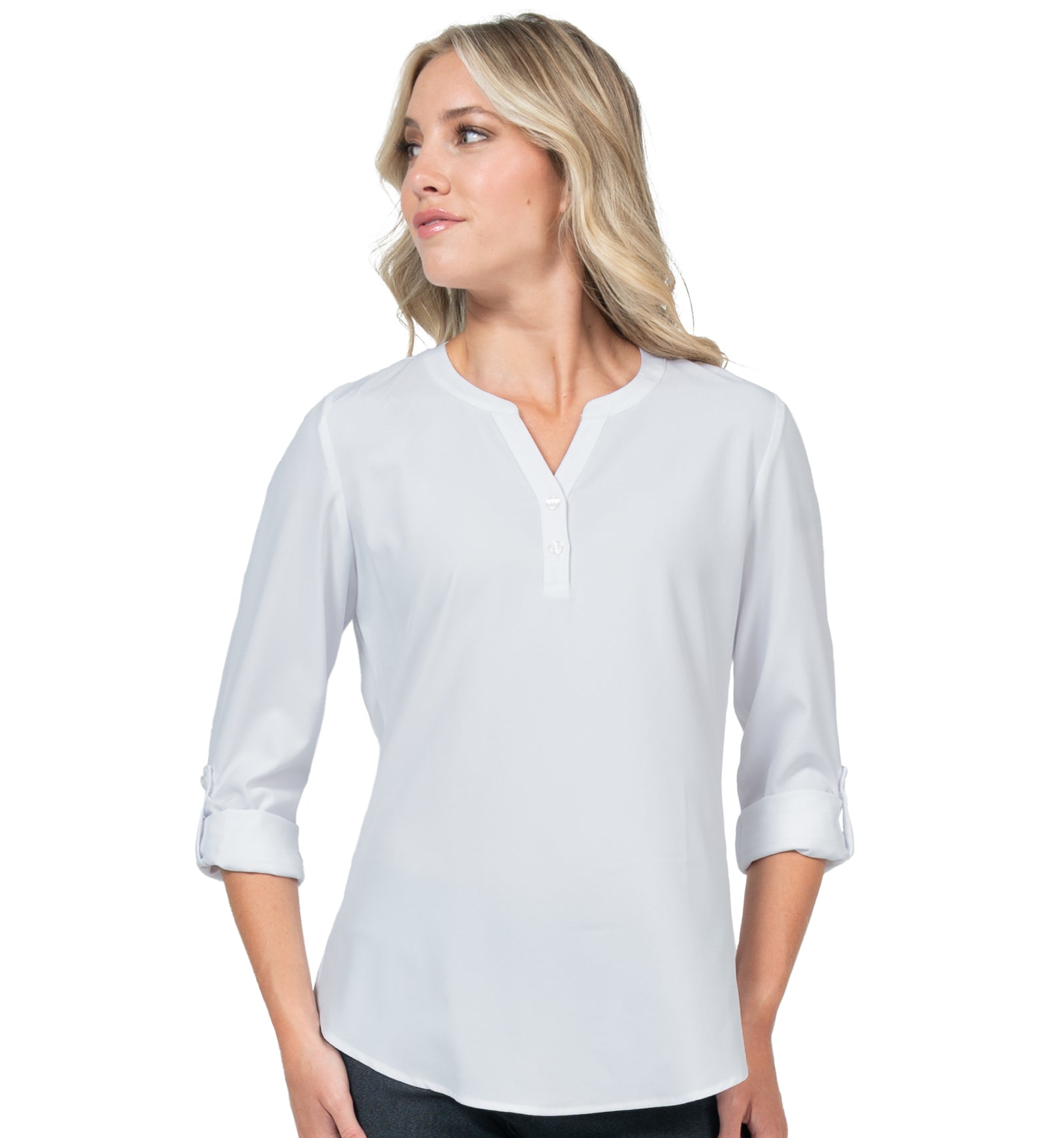 ZAVATE Stretch Blouse with 3/4 Roll Sleeves 1035