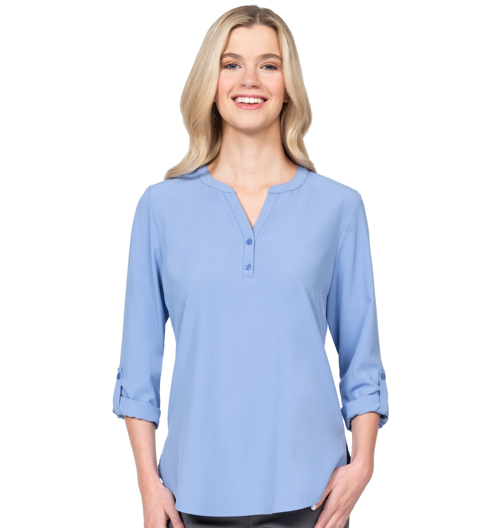 ZAVATE Stretch Blouse with 3/4 Roll Sleeves 1035