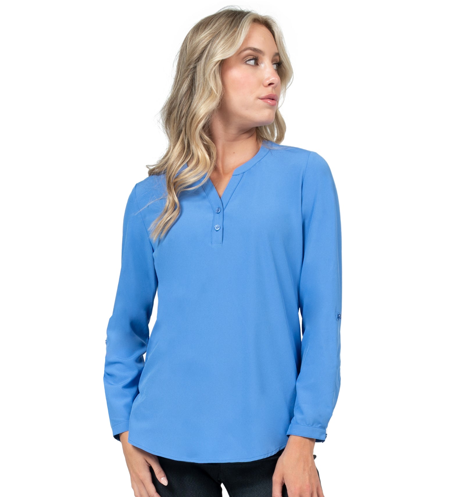 ZAVATE Stretch Blouse with 3/4 Roll Sleeves 1035