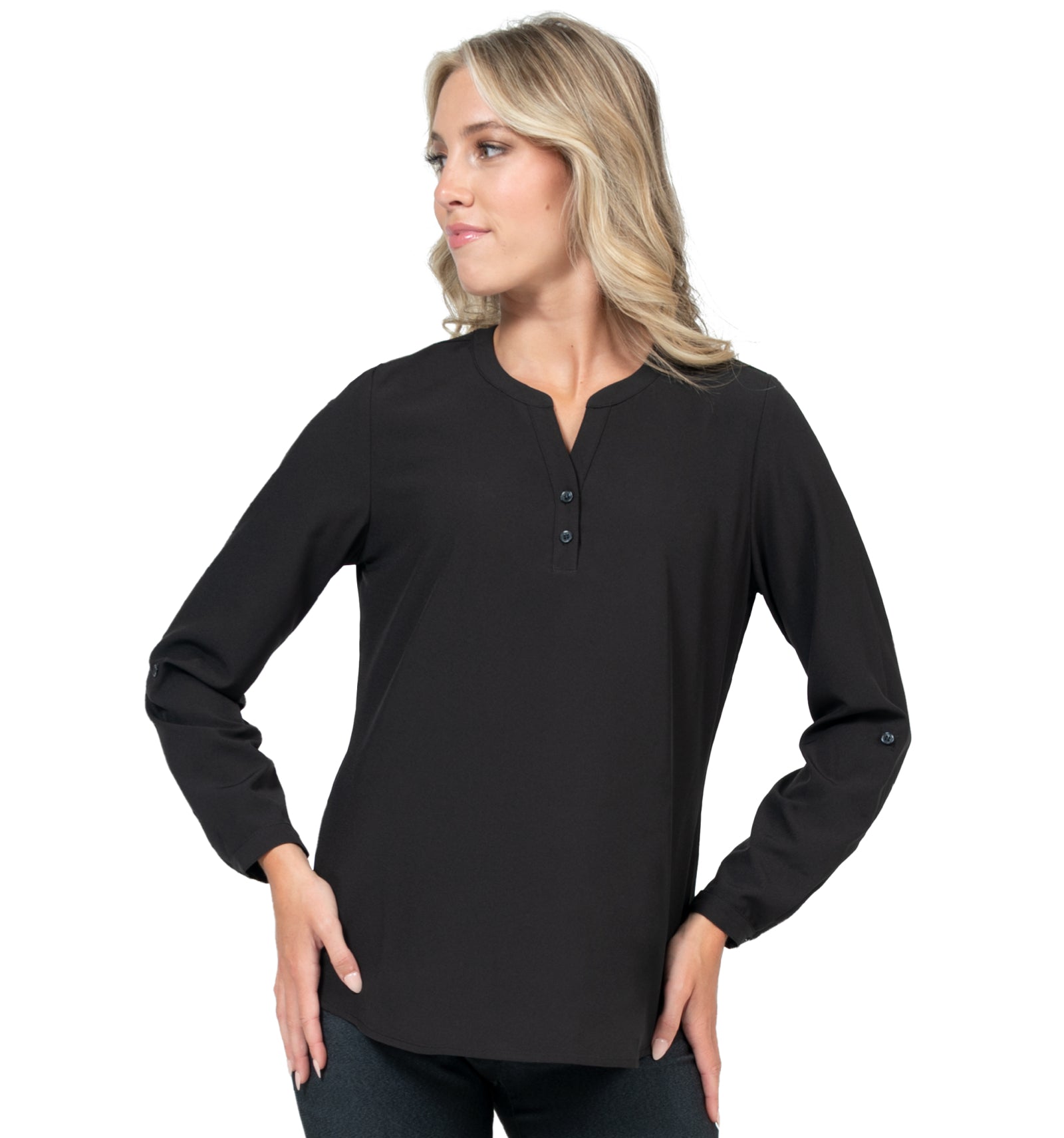 ZAVATE Stretch Blouse with 3/4 Roll Sleeves 1035