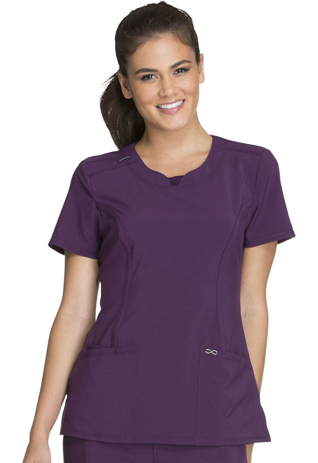 INFINITY 2624A Women's Split Round Neck Solid Scrub Top - Plus