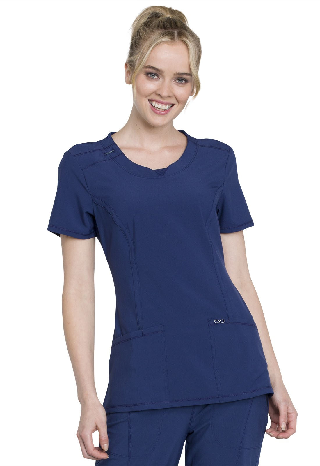 INFINITY 2624A Women's Split Round Neck Solid Scrub Top - Plus