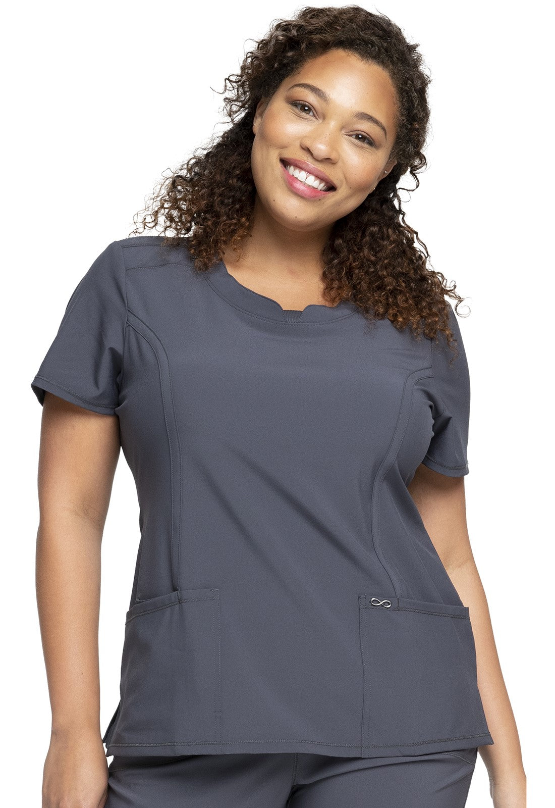 INFINITY 2624A Women's Split Round Neck Solid Scrub Top - Plus