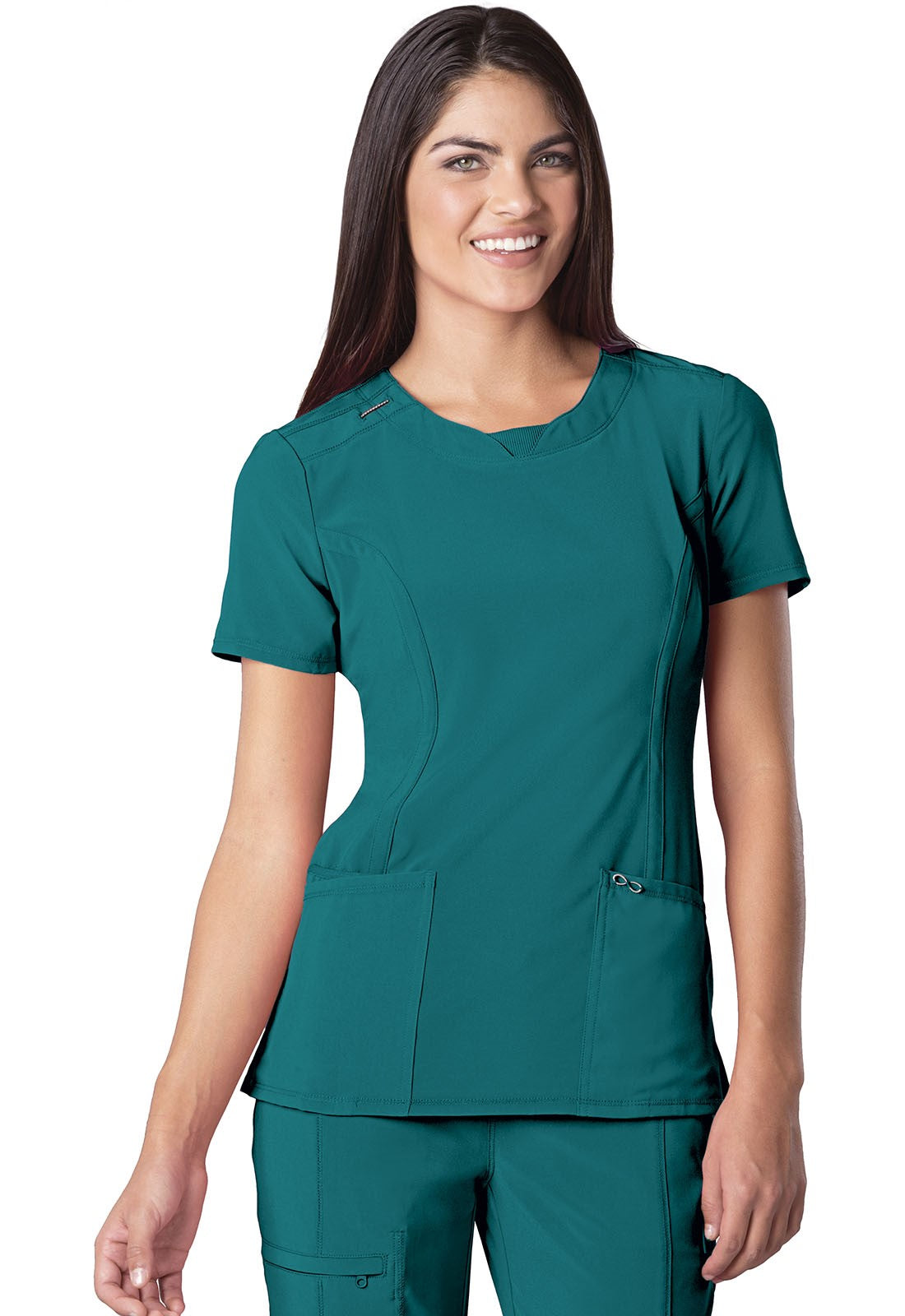 INFINITY 2624A Women's Split Round Neck Solid Scrub Top - Plus