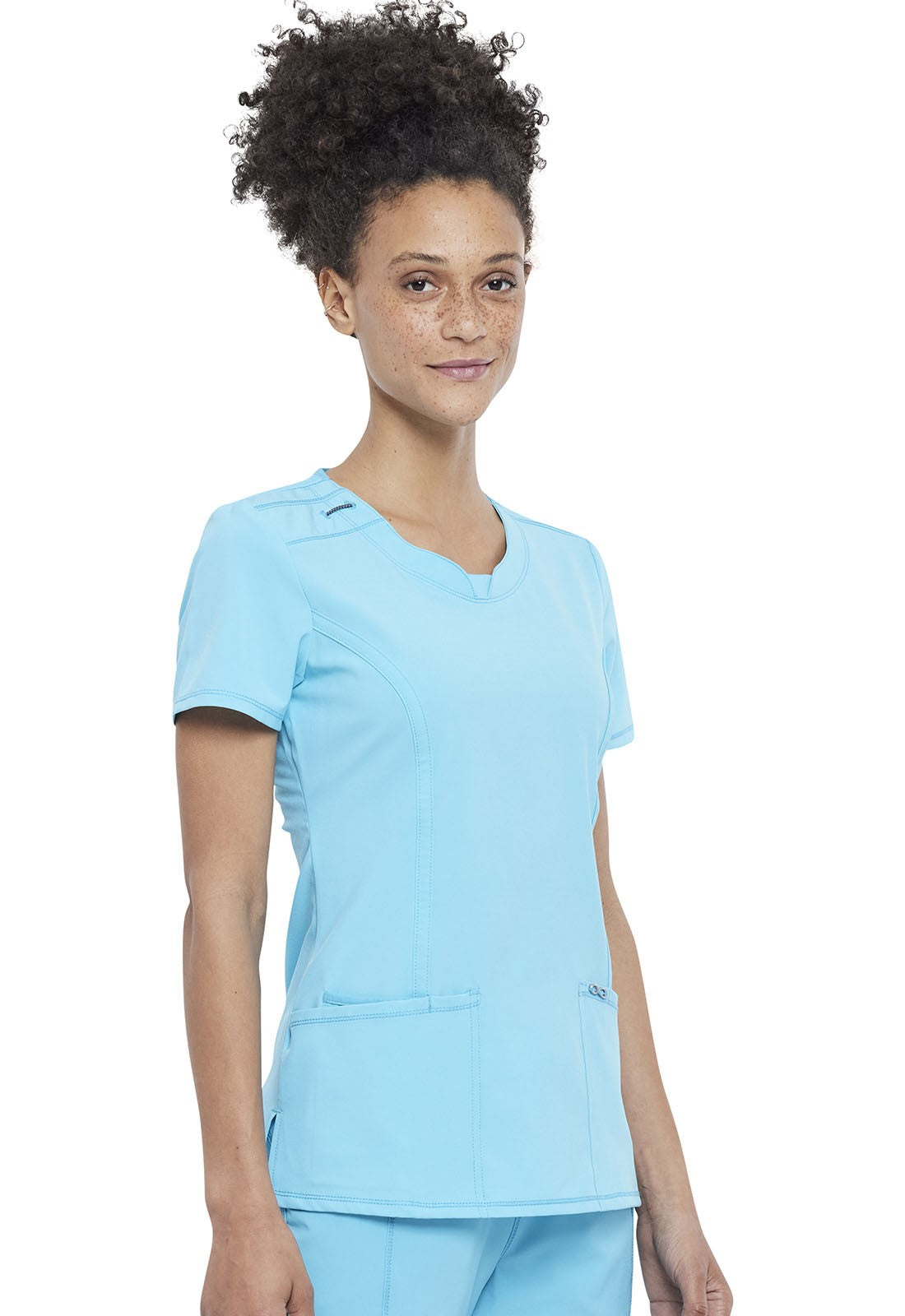 INFINITY 2624A Women's Split Round Neck Solid Scrub Top - Plus