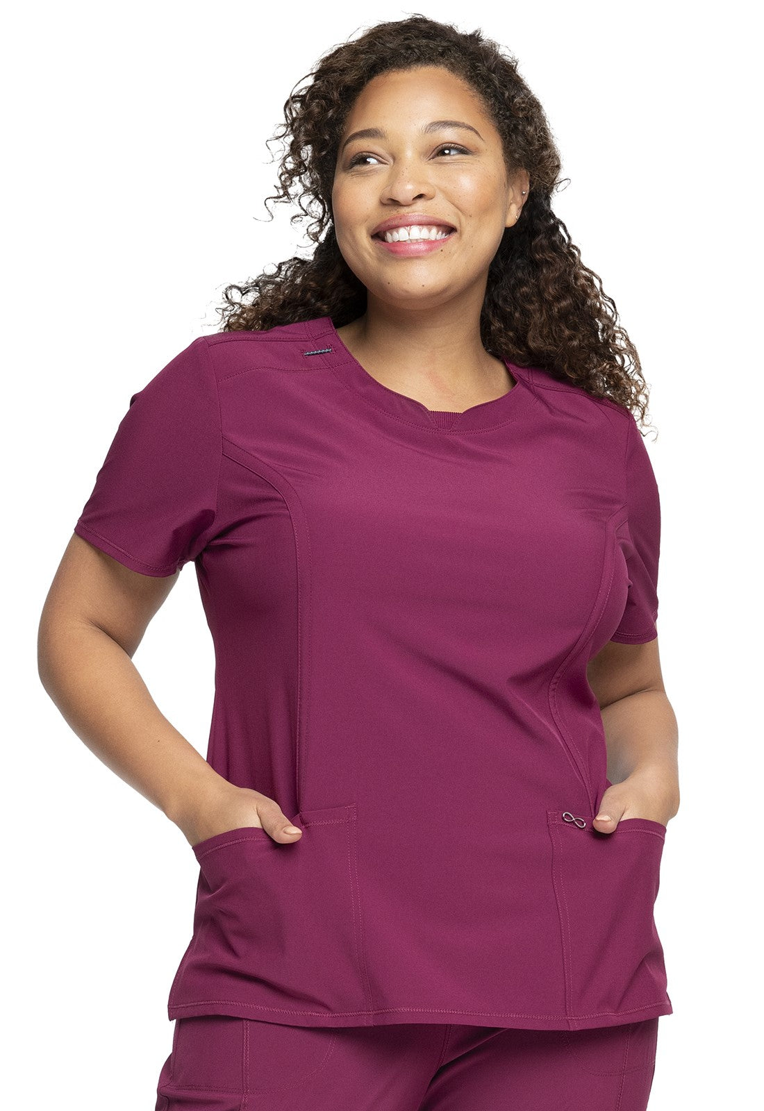 INFINITY 2624A Women's Split Round Neck Solid Scrub Top - Plus